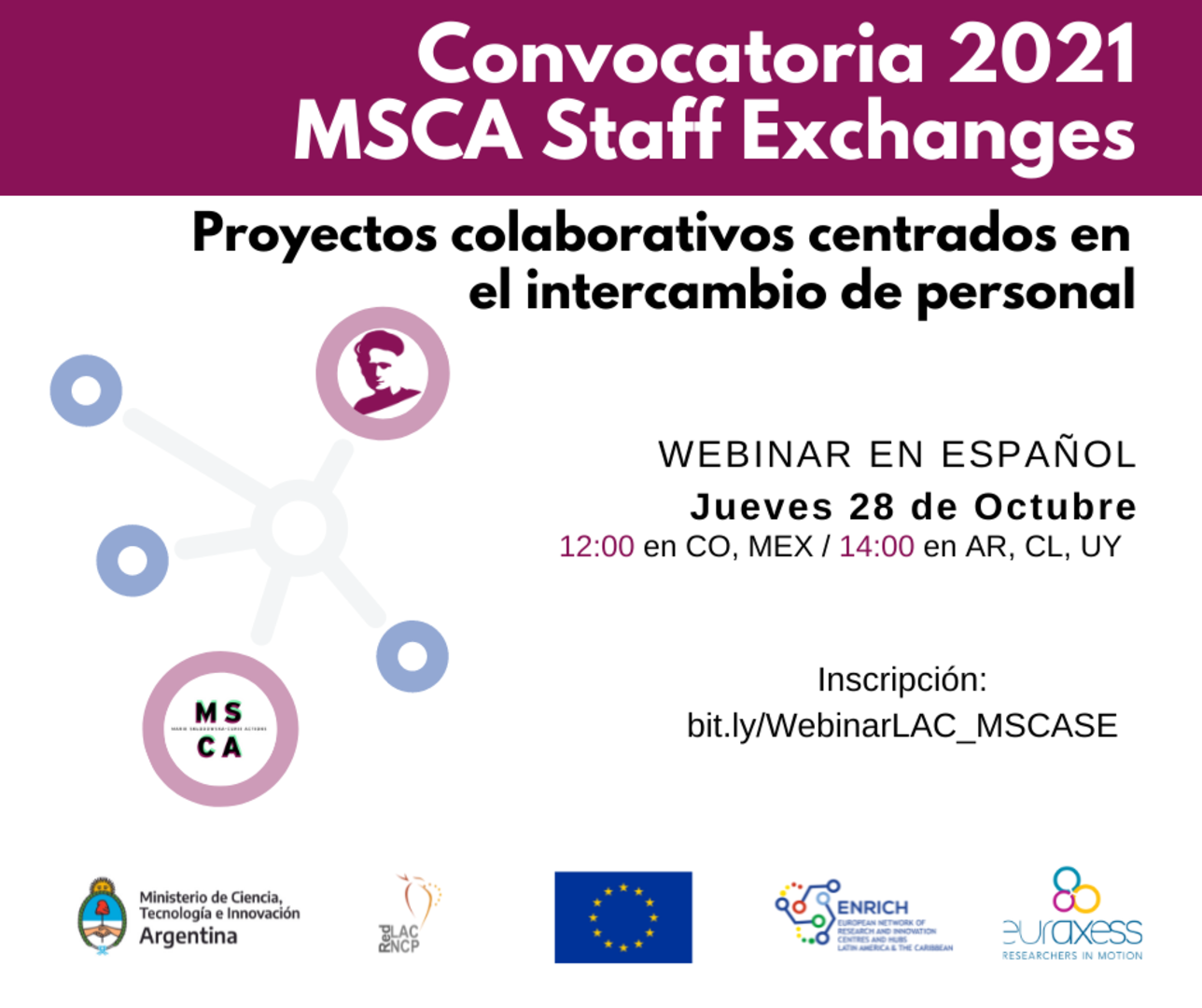 Sesión informativa sobre convocatoria a proyectos colaborativos para intercambio de personal (MSCA SE)